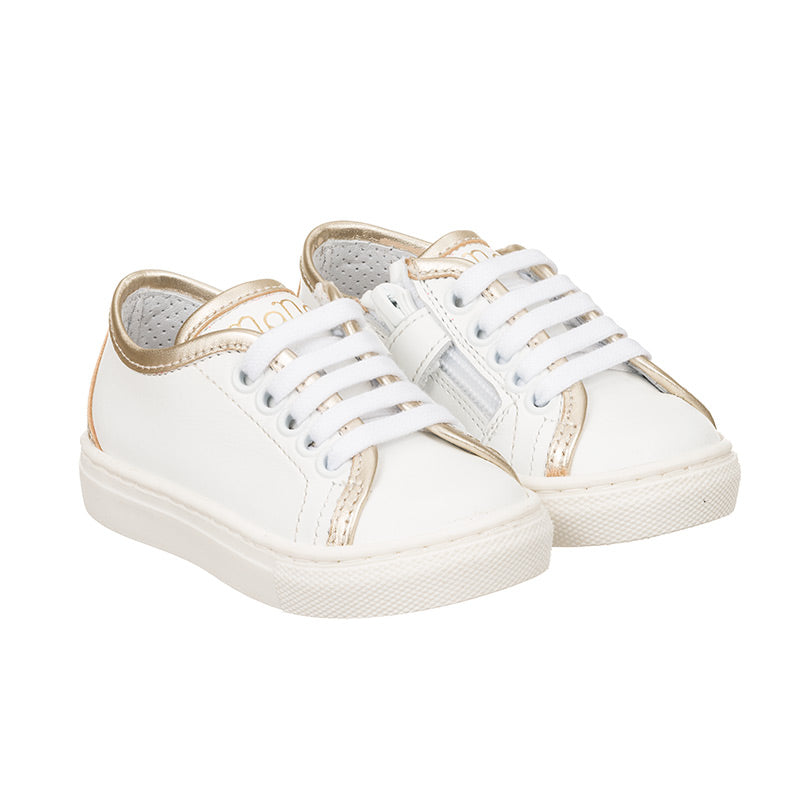 nanan-scarpe-neonato-in-pelle-bianche-con-platino image 1
