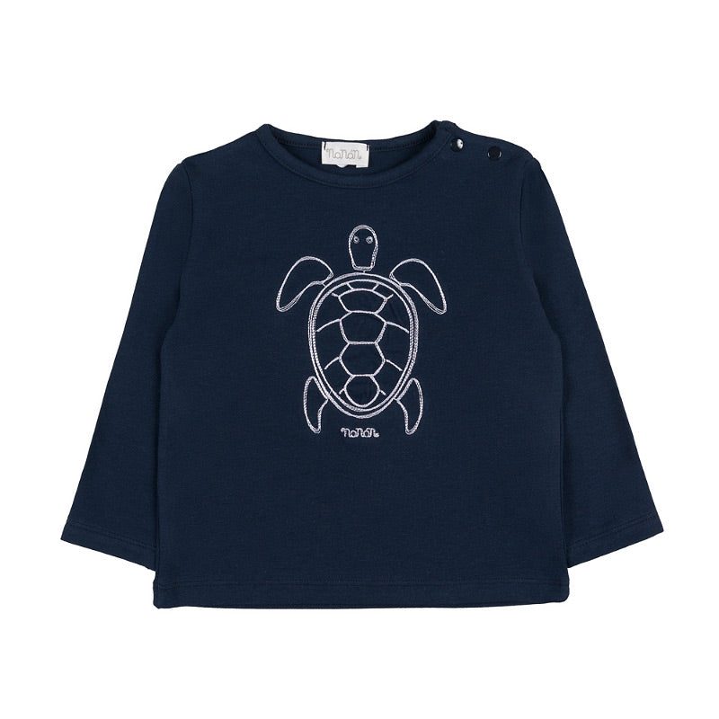 nanan-t-shirt-blu-manica-lunga-in-jersey-con-ricamo-tartaruga image 2