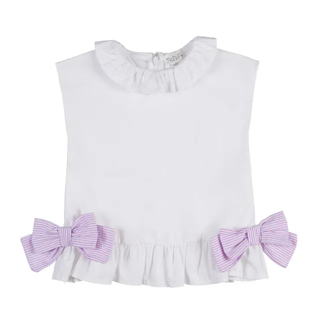 nanan-blusa-bianca-con-frappa-e-fiocchi-a-righe-lilla image 1