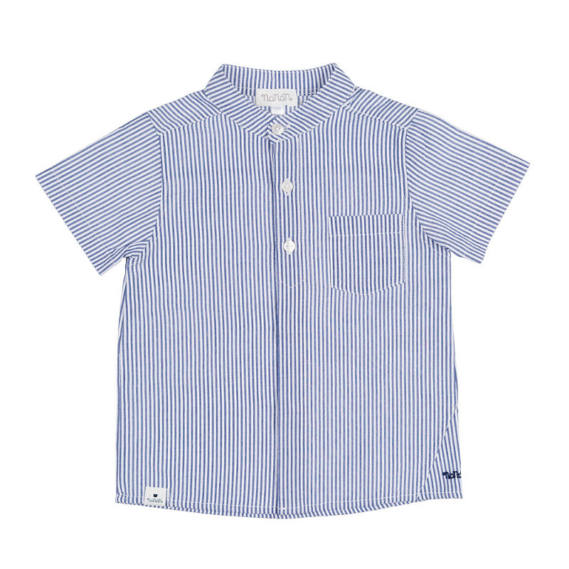 nanan-camicia-bimbo-mezza-manica-righe-blu-bianche-collo-coreana image 1