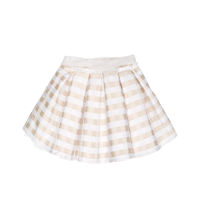 nanan-gonna-a-quadretti-beige-con-fodera-e-cintura-tulle image 1