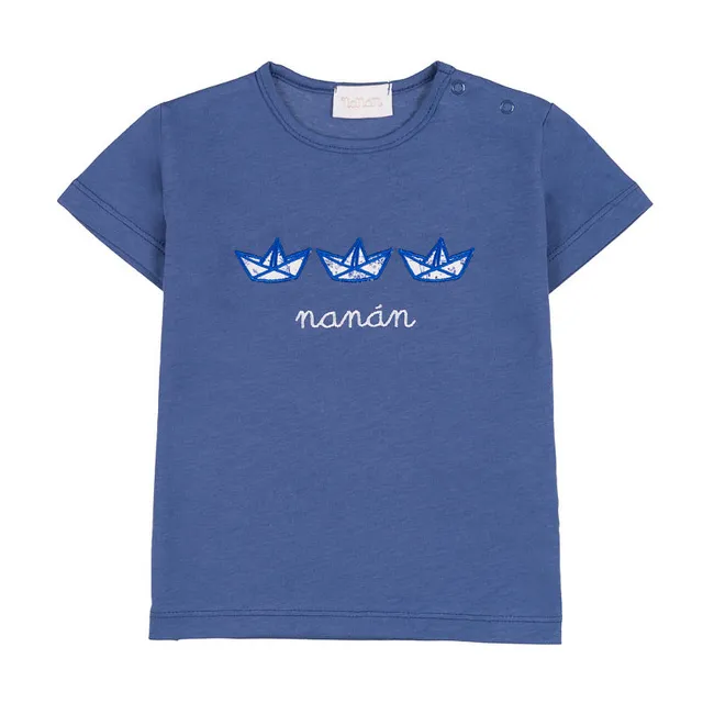 nanan-t-shirt-blu-con-tre-barchette-ricamate image 1
