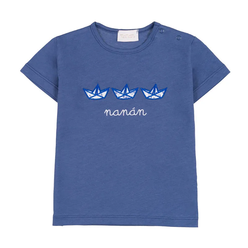 nanan-t-shirt-blu-con-tre-barchette-ricamate image 1