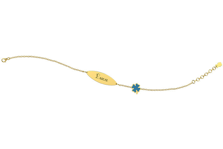 nanan-bracciale-targhetta-oro-9kt-con-quadrifoglio-azzurro-13-15-cm image 2