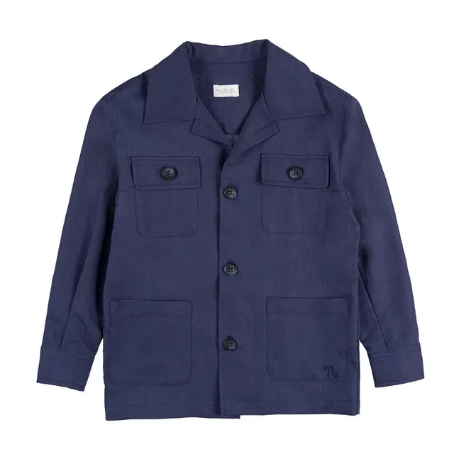 nanan-giacca-camicia-blu-in-lino-con-tasche image 1