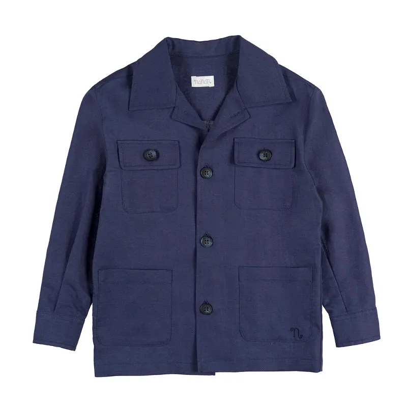 nanan-giacca-camicia-blu-in-lino-con-tasche image 1