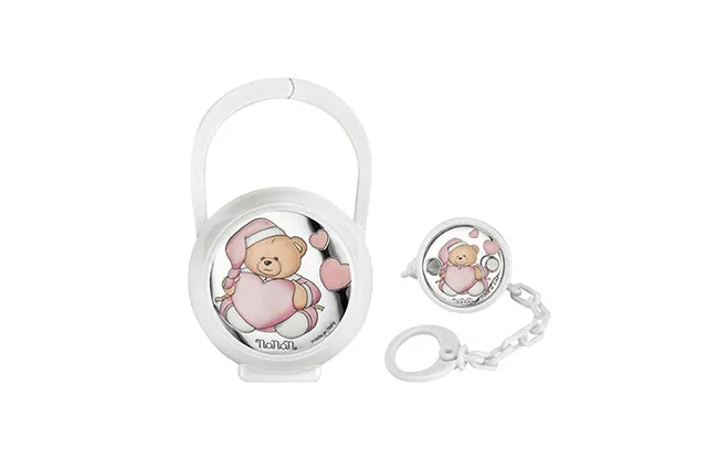 nanan-set-portaciuccio-e-catenella-rosa-argento-regalo image 1