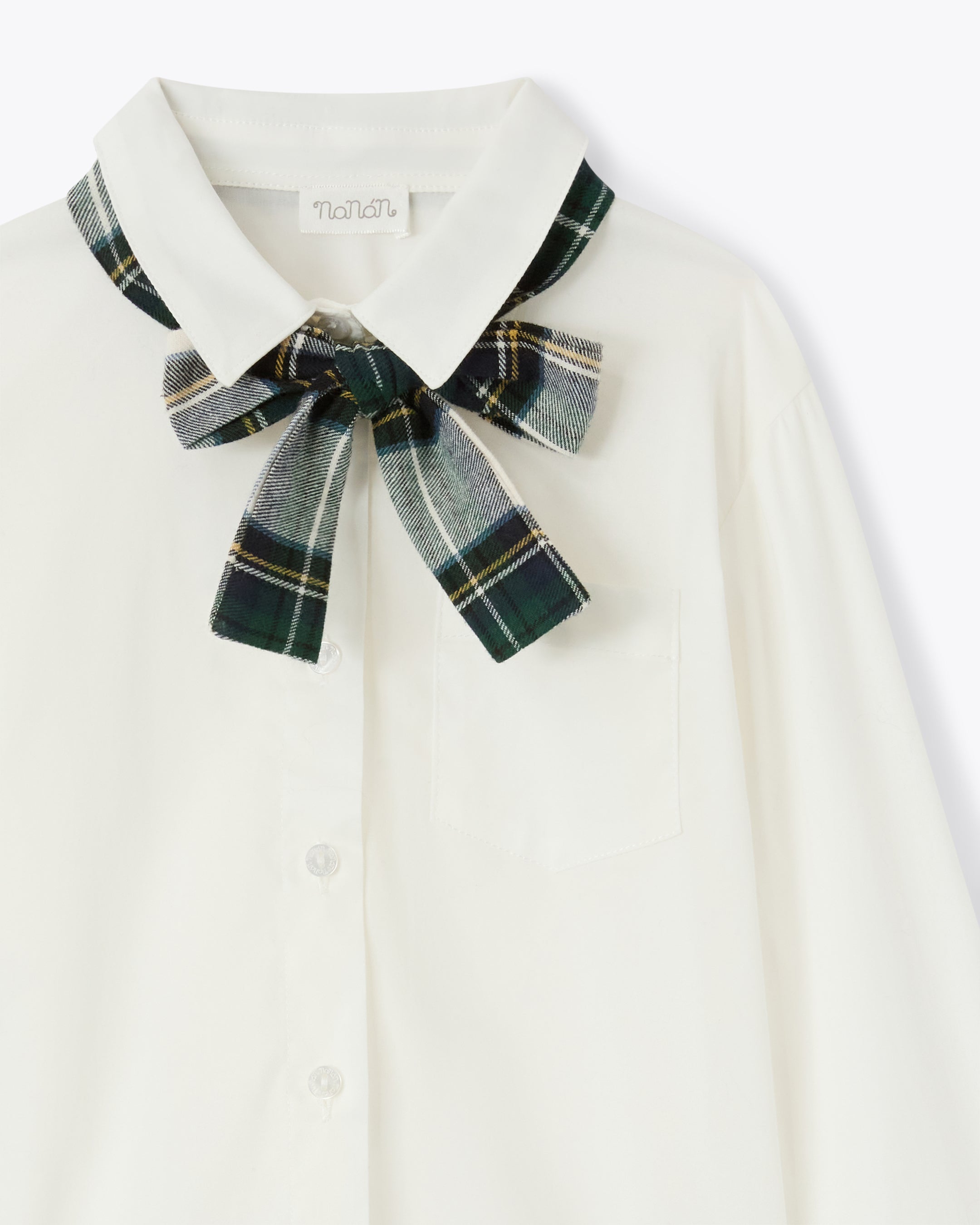 nanan-camicia-avorio-popeline-con-cravattina-scozzese-blu-verde image 3