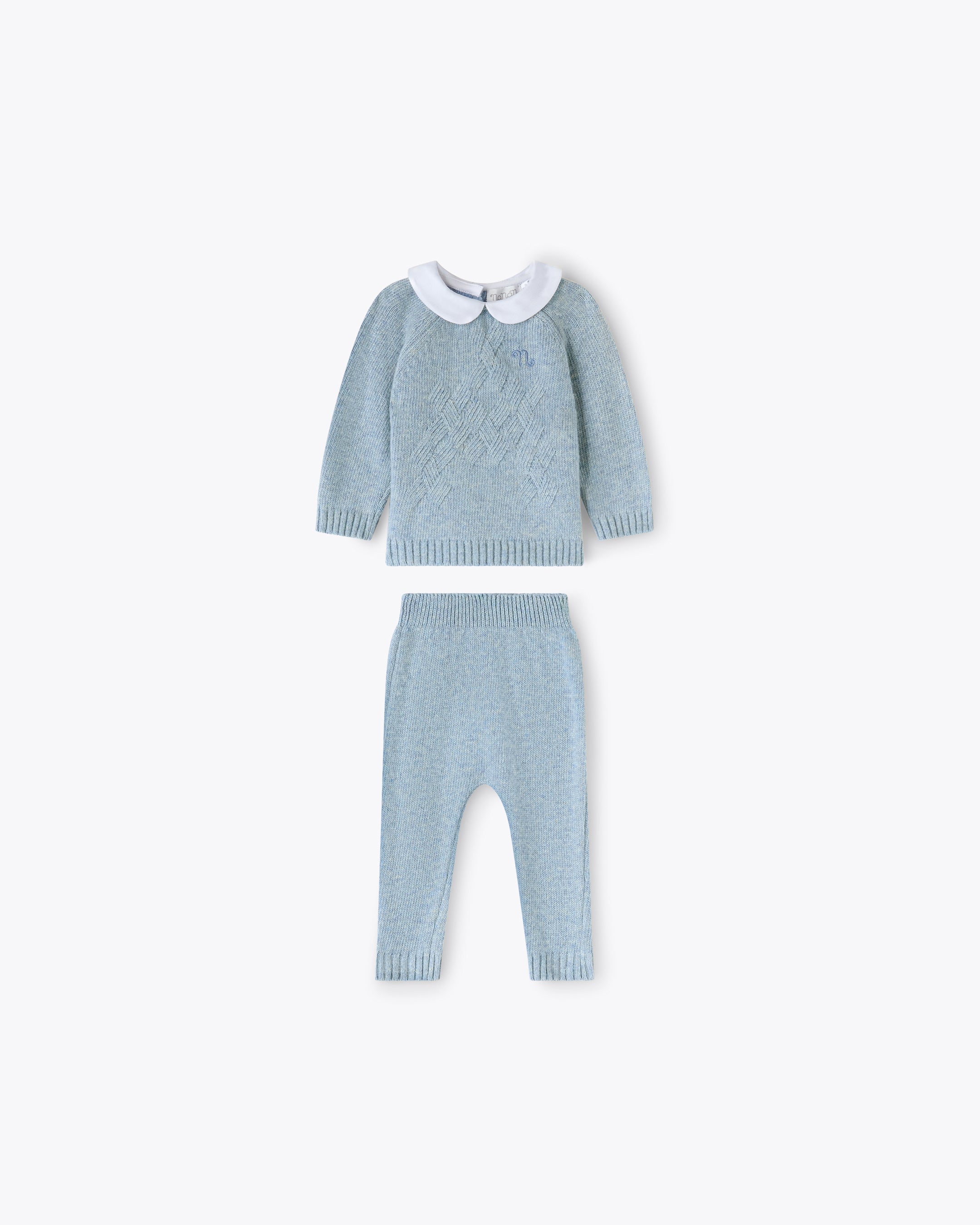 nanan-tutina-azzurra-2-pezzi-in-filo-misto-cashmere-con-colletto image 3