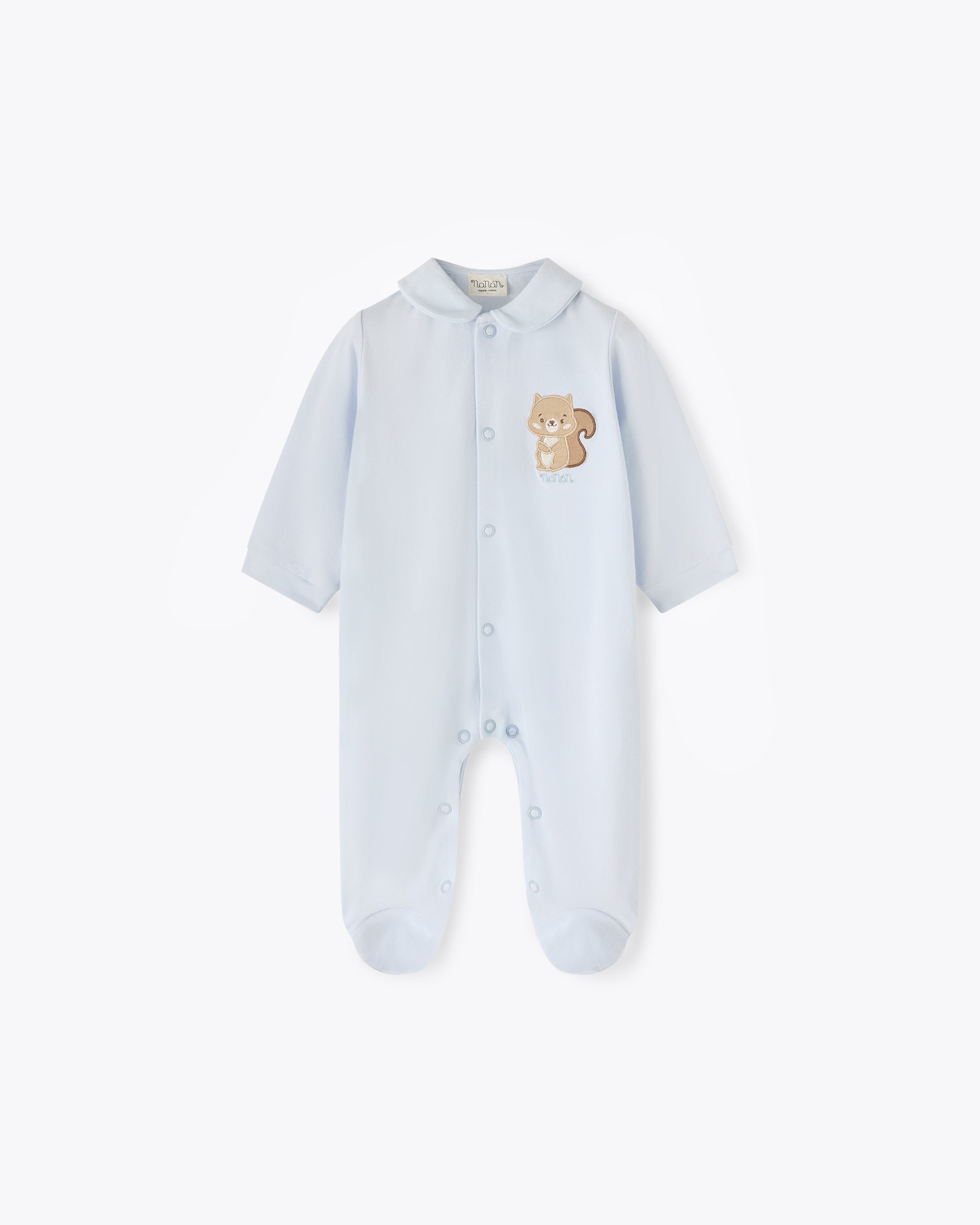 nanan-tutina-aperta-azzurra-jersey-ricamo-scoiattolo-tutina-neonato image 1