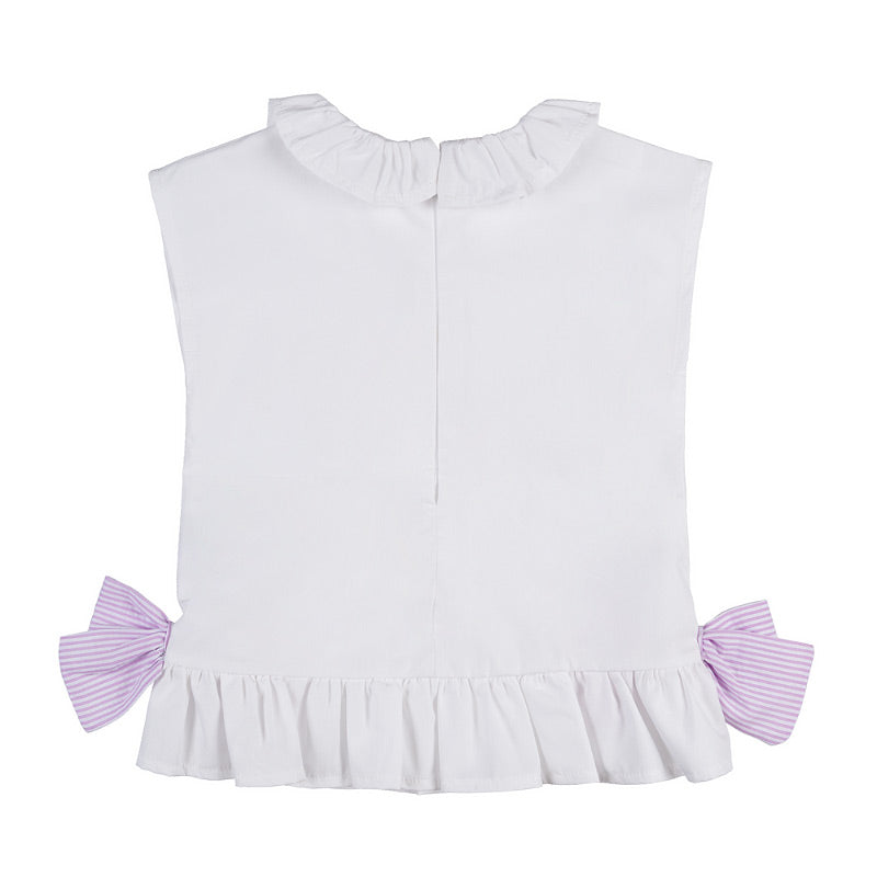 nanan-blusa-bianca-con-frappa-e-fiocchi-a-righe-lilla image 2