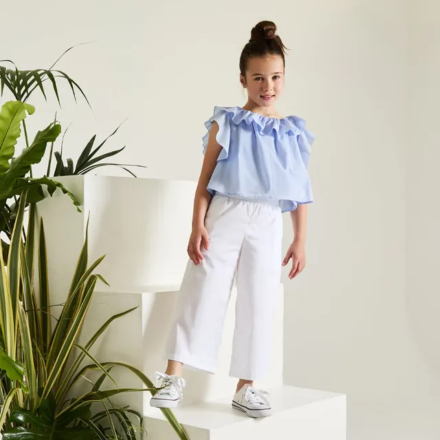 nanan-blusa-azzurra-con-frappe-cotone-made-in-italy image 1