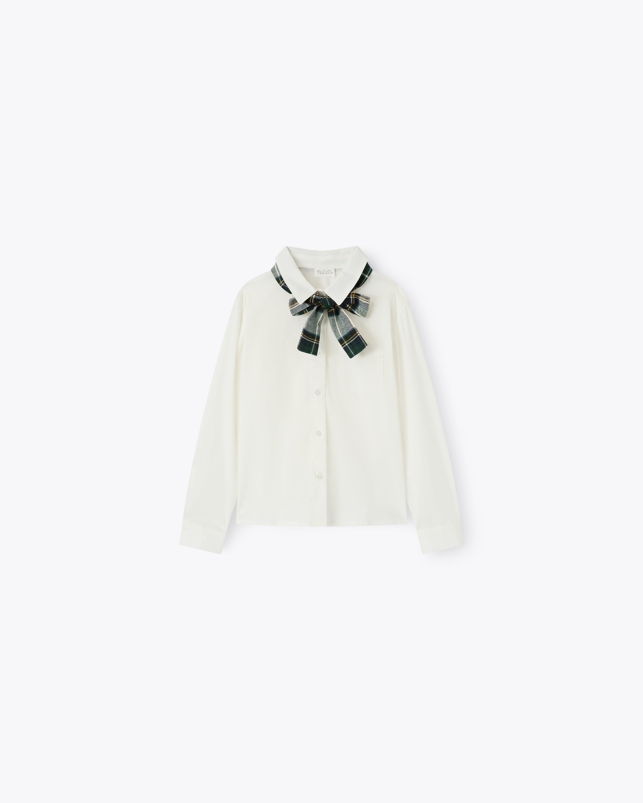 nanan-camicia-avorio-popeline-con-cravattina-scozzese-blu-verde image 1