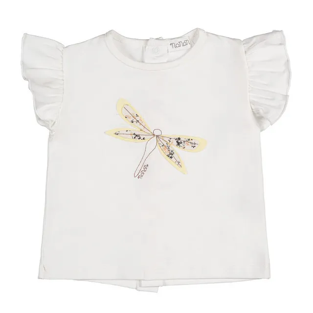 nanan-t-shirt-off-white-con-libellula-e-maniche-volant image 1