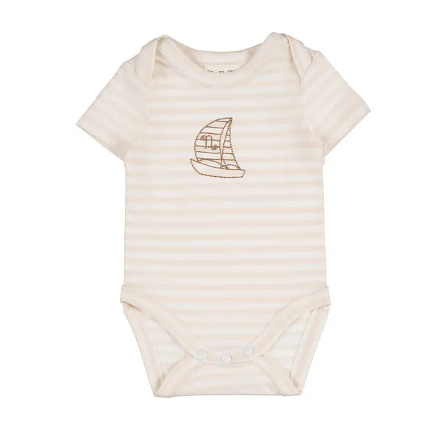 nanan-body-neonato-beige-a-righe-in-cotone-ricamato image 1