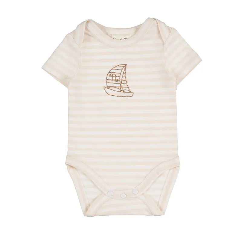 nanan-body-neonato-beige-a-righe-in-cotone-ricamato image 1