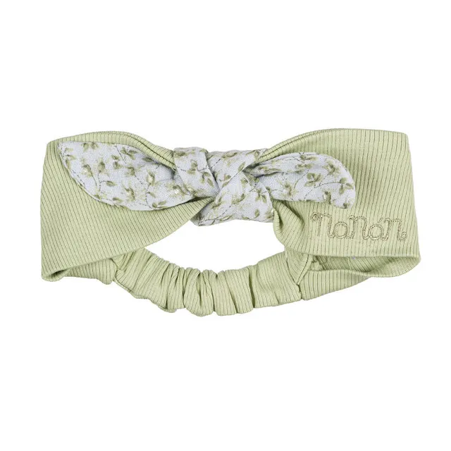 nanan-fascia-neonata-verde-a-coste-con-nodo-floreale image 1