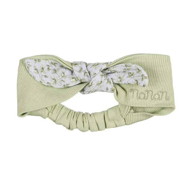 nanan-fascia-neonata-verde-a-coste-con-nodo-floreale image 1