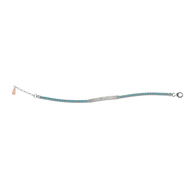 nanan-bijou-bracciale-tennis-mamma-argento-targhetta-pietre-azzurre image 1