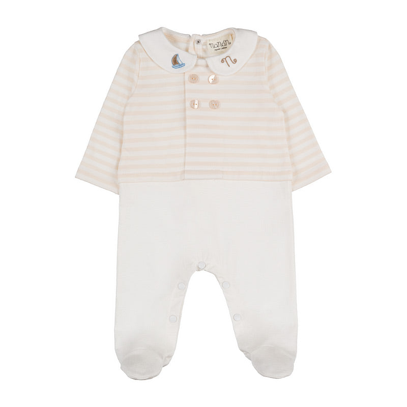 nanan-tutina-beige-a-righe-in-cotone-organico-con-colletto image 2