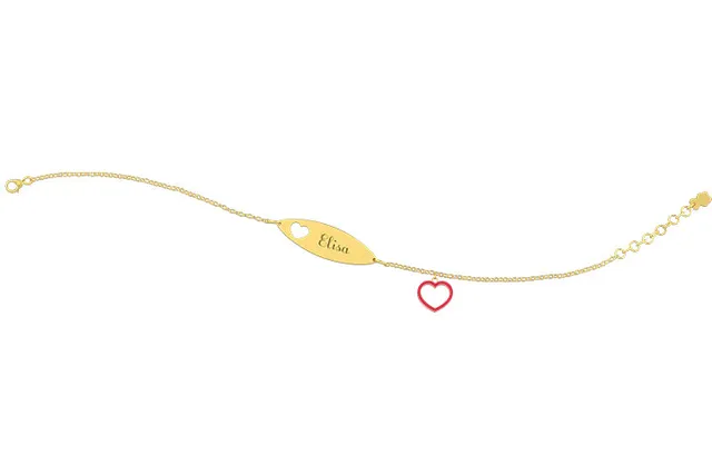 nanan-bracciale-oro-9kt-con-targhetta-e-charms-cuore-rossa image 1