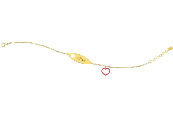 nanan-bracciale-oro-9kt-con-targhetta-e-charms-cuore-rossa image 1