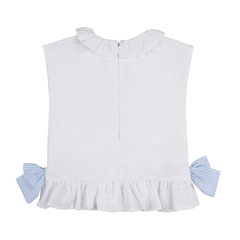 nanan-blusa-bianca-popeline-con-fiocchi-a-righe-azzurre image 2