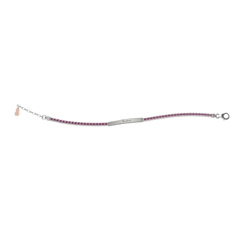 nanan-bijou-bracciale-tennis-mamma-argento-con-targhetta-e-pietre-rosa image 1