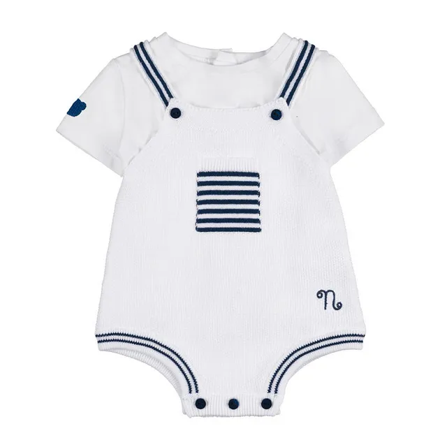 nanan-salopette-bianca-neonato-in-cotone-organico-con-t-shirt image 1