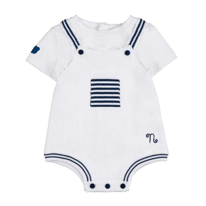 nanan-salopette-bianca-neonato-in-cotone-organico-con-t-shirt image 1