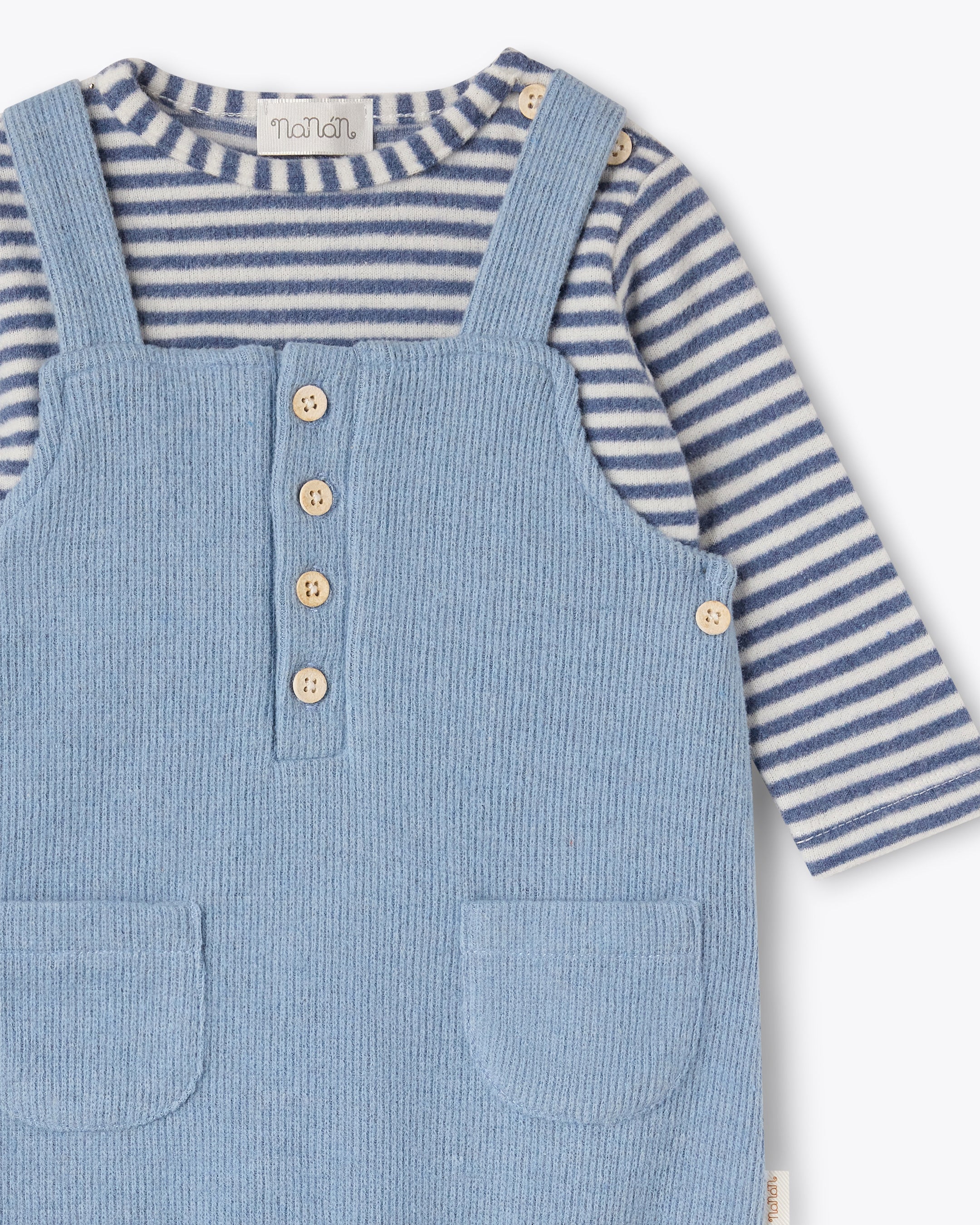 nanan-completo-2-pezzi-bimbo-t-shirt-rigata-salopette-azzurra image 3