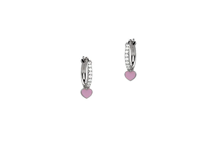 nanan-orecchini-cerchio-zirconi-argento-925-con-cuore-rosa image 1