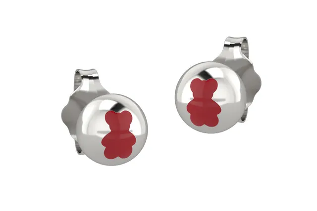 nanan-orecchino-bianco-orso-rosso-in-argento-925 image 1