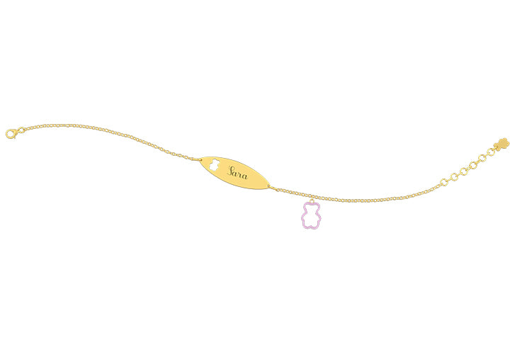 nanan-bracciale-oro-9kt-con-targhetta-e-charm-orsetto-rosa image 1
