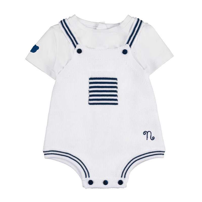 nanan-salopette-bianca-neonato-in-cotone-organico-con-t-shirt image 1