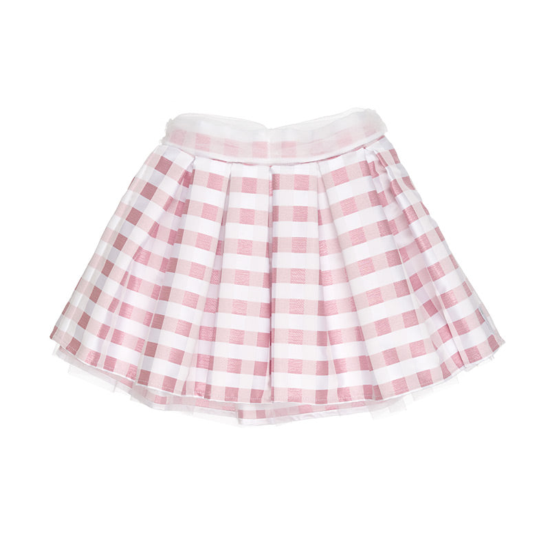nanan-gonna-a-quadretti-rosa-con-cintura-tulle image 1