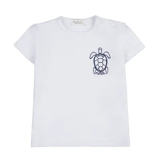 nanan-t-shirt-bianca-mezza-manica-con-ricamo-tartaruga-jersey image 1