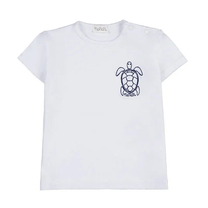 nanan-t-shirt-bianca-mezza-manica-con-ricamo-tartaruga-jersey image 1