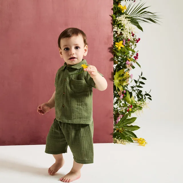 nanan-completo-camicia-shorts-verde-cotone-organico image 1