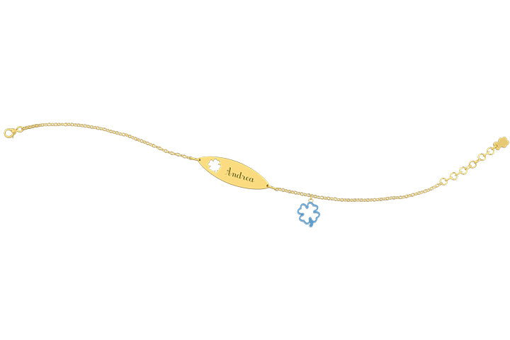 nanan-bracciale-oro-9kt-targhetta-con-charm-quadrifoglio-azzurro image 2