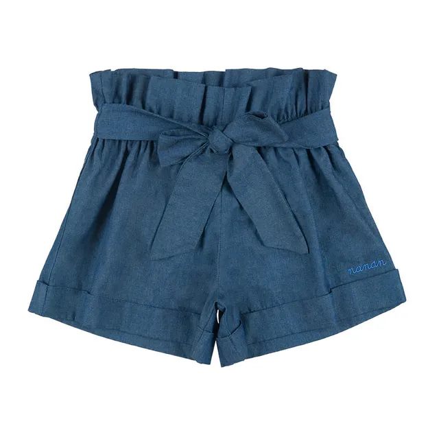 nanan-shorts-denim-blu-bimba-con-frappa-e-cintura-fiocco image 1