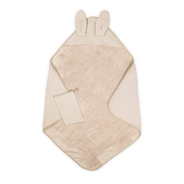 bamboom-bagno-duo-waffle-set-asciugamano-con-cappuccio-guanto-warm-white-345 image 1