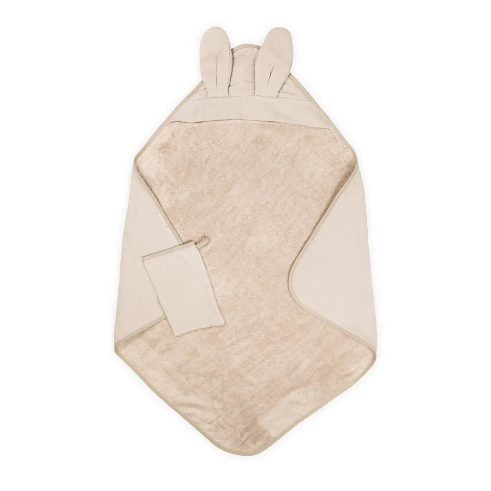 bamboom-bagno-duo-waffle-set-asciugamano-con-cappuccio-guanto-warm-white-345 image 1