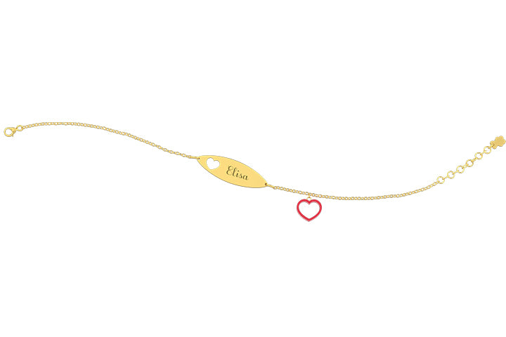 nanan-bracciale-oro-9kt-con-targhetta-e-charms-cuore-rossa image 1