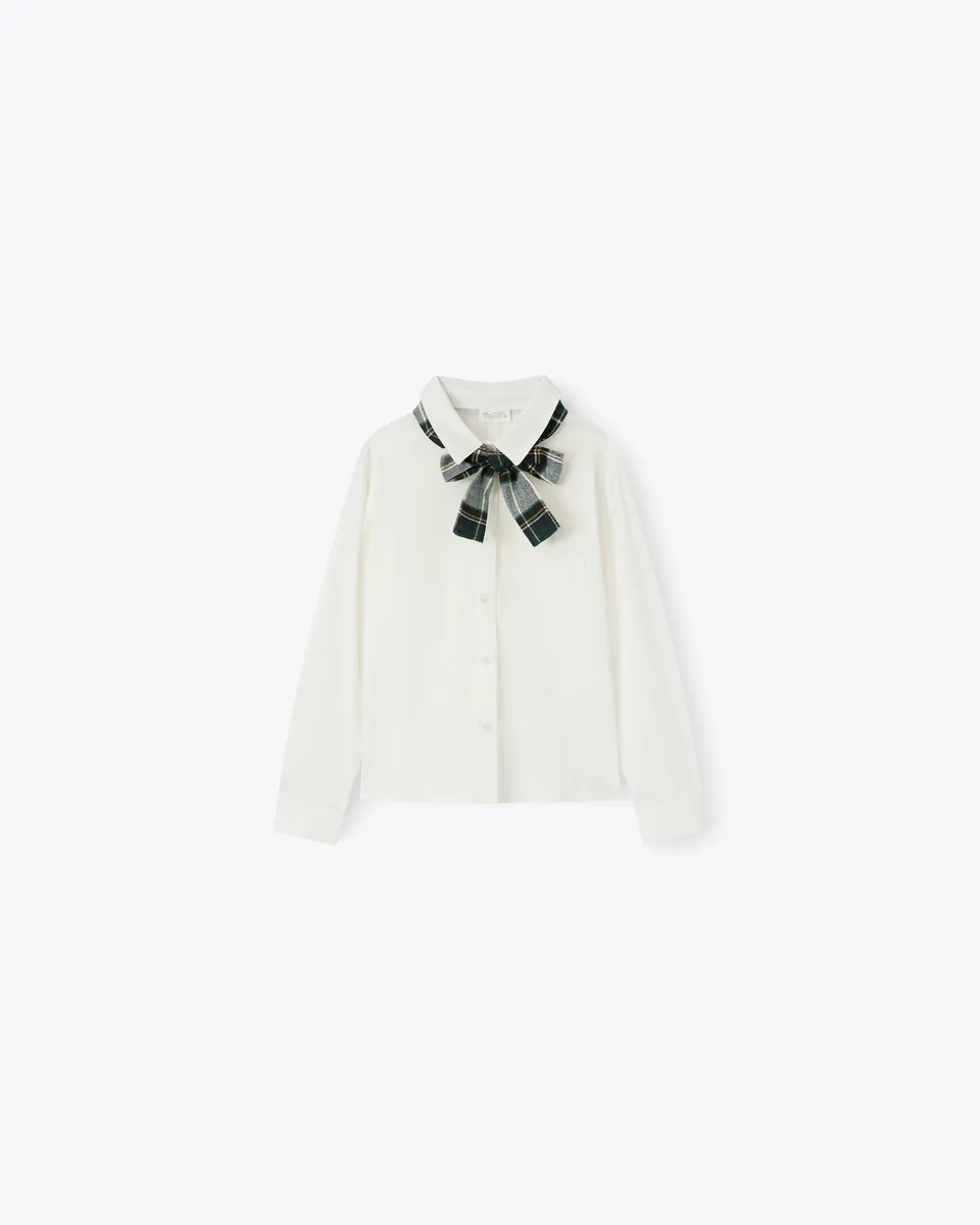 nanan-camicia-avorio-popeline-con-cravattina-scozzese-blu-verde image 1