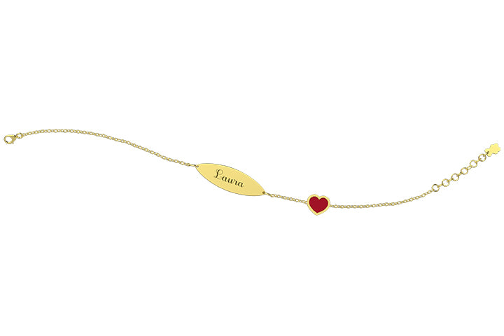 nanan-bracciale-oro-9kt-con-targhetta-e-cuore-rosso-13-15-cm image 1