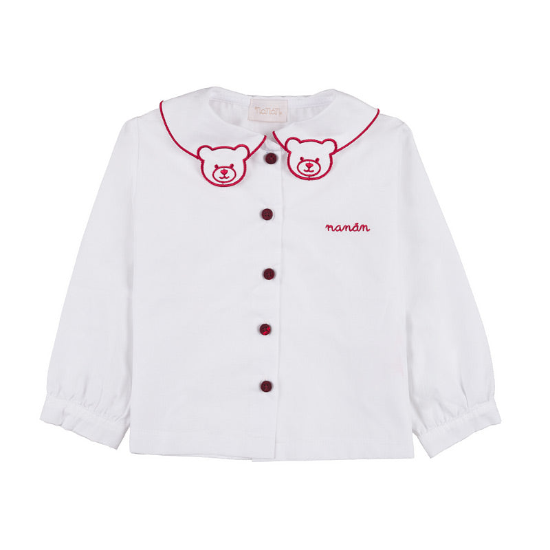 nanan-camicia-bianca-con-colletto-orsetti-rossi-per-bimba image 1