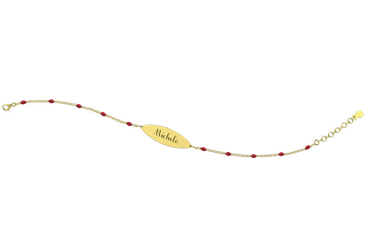 nanan-bracciale-in-oro-9kt-con-targhetta-e-palline-rosse-13-15-cm image 2