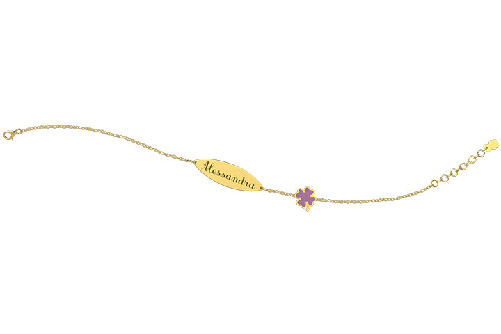 nanan-bracciale-oro-9-kt-con-targhetta-e-quadrifoglio-lilla-13-15-cm image 2