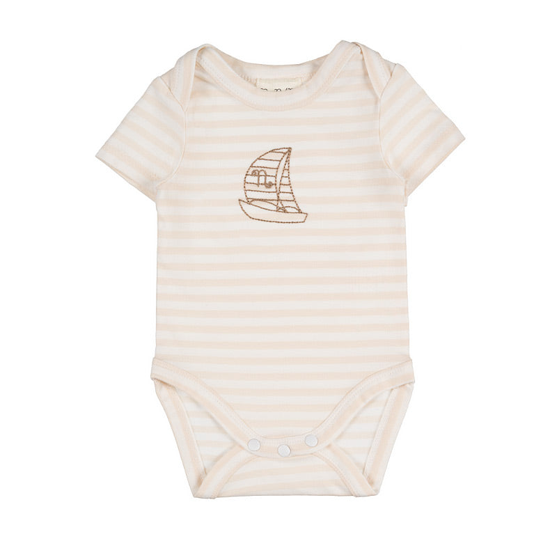 nanan-body-neonato-beige-a-righe-in-cotone-ricamato image 1